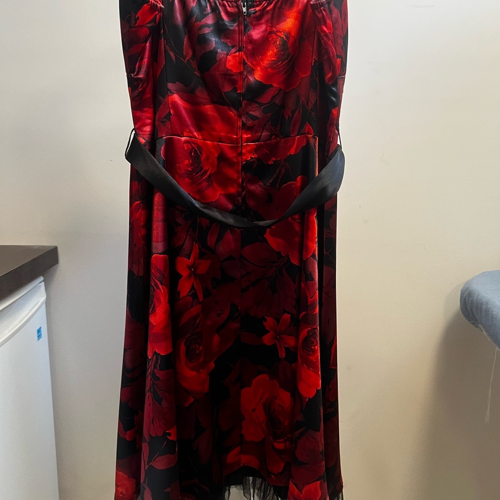 Connected Apparel Red and Black A-line Cocktail Dress